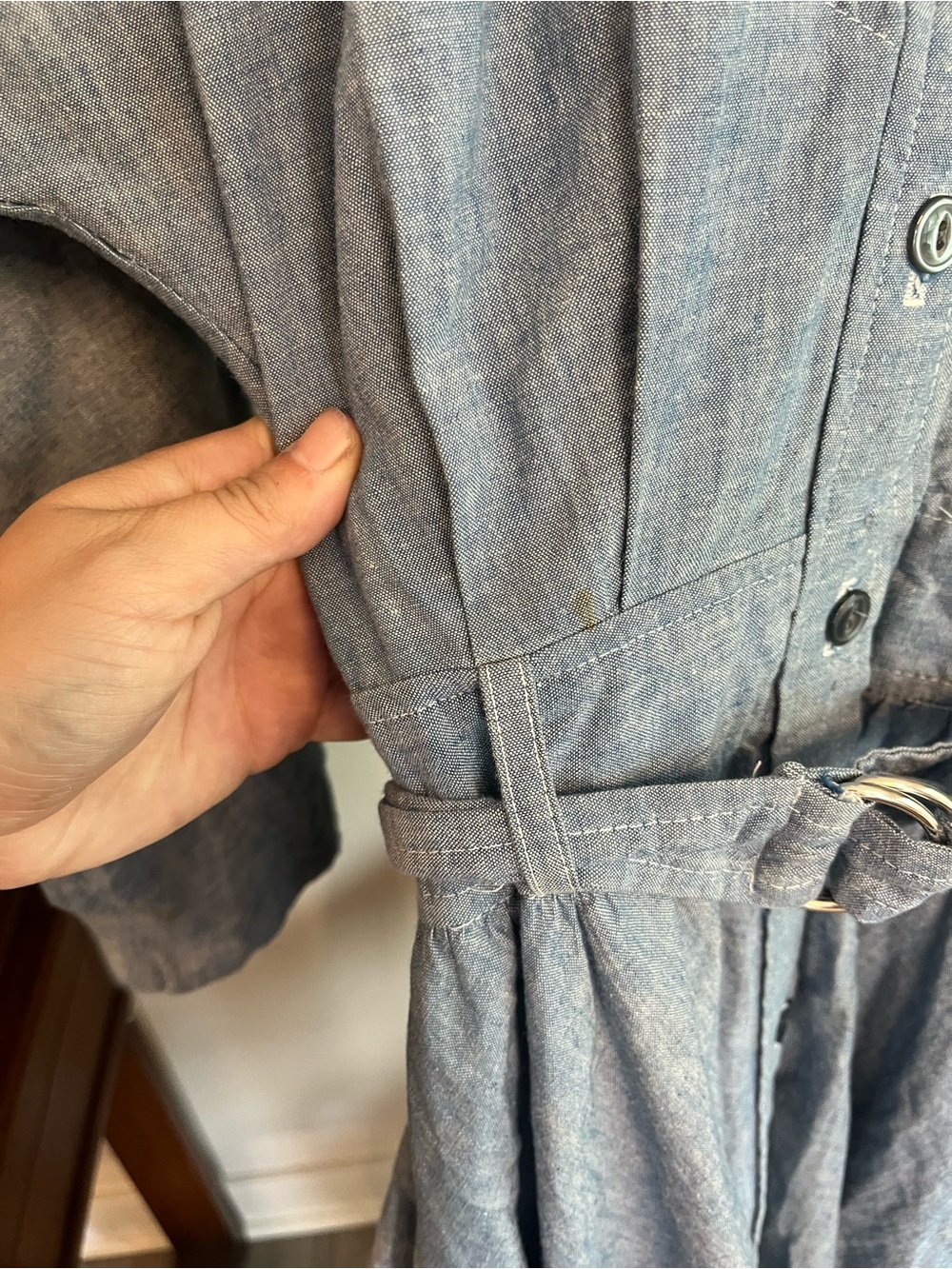 Real Vintage Made in USA Embroidered Chambray Cowgirl Shirt Dress w Belt Cotton - Picture 4 of 16